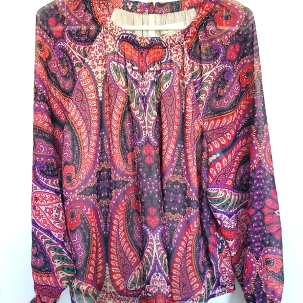 LOFT Paisley Print Women's Top - Purple and Red Size L